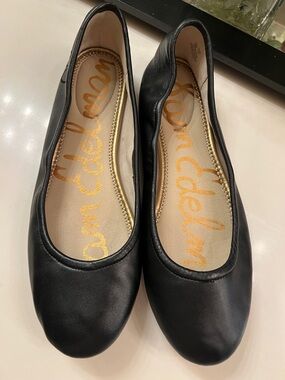 Sam Edelman Black Leather Round-Toe Ballet Flats